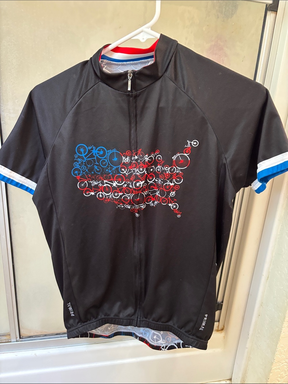 Primal Men's Black Cycling Jersey with Red & Blue USA Bike Graphic